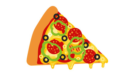 Pizza slice illustration with pepperoni and green peppers on white