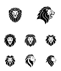 Obraz premium A collection of lion head illustrations showcasing various facial expressions and profiles