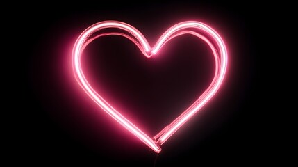 Minimal pink glowing neon heart shape on black for Valentine's Day