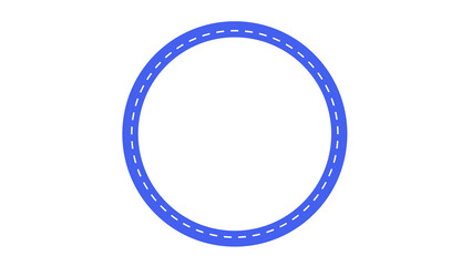 Blue circular road with dashed white lines, representing a path or journey on white background