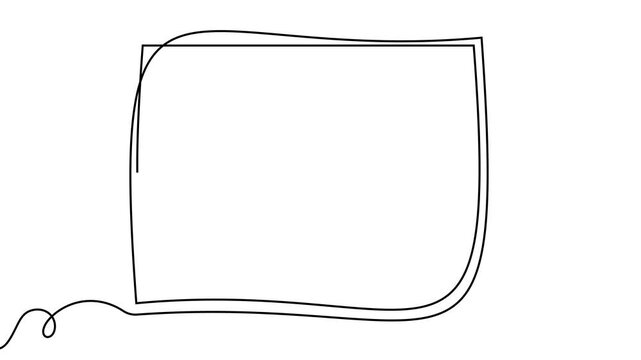 Continuous line frame one pencil border square art black vector doodle. Frame scribble continuous shape blank stroke drawn simple linear box background abstract card line poster logo digital drawing.