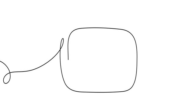 Continuous line frame one pencil border square art black vector doodle. Frame scribble continuous shape blank stroke drawn simple linear box background abstract card line poster logo digital drawing.