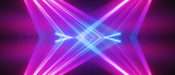 Fototapeta premium Vibrant neon lights forming a dynamic star shape with bright blue and purple hues in a futuristic abstract visual representation.