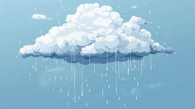 Stylized rain cloud with thick raindrops falling in a blue sky backdrop