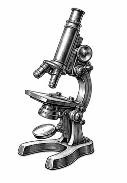 Vintage Engraved Antique Microscope &ndash; Detailed Black and White Scientific Illustration
