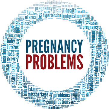 Pregnancy Problems word cloud conceptual design isolated on white background.