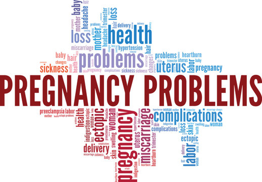 Pregnancy Problems word cloud conceptual design isolated on white background.