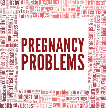 Pregnancy Problems word cloud conceptual design isolated on white background.