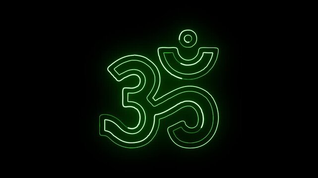 Glowing neon line Om symbol with gentle pulse. Om free animated icon HD video isolated on black background.