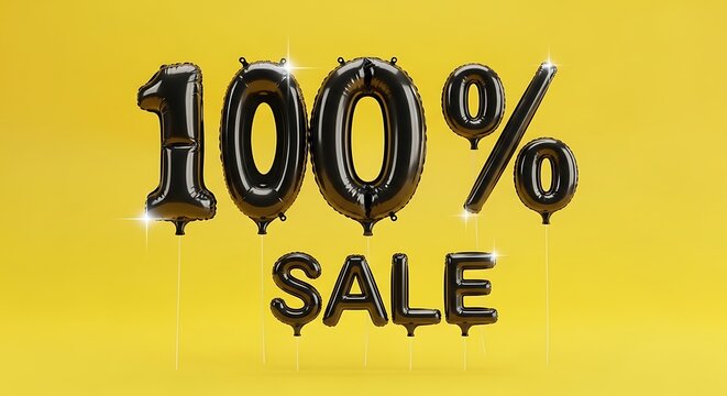 Black 100 Percent Sale Text on Yellow Background.