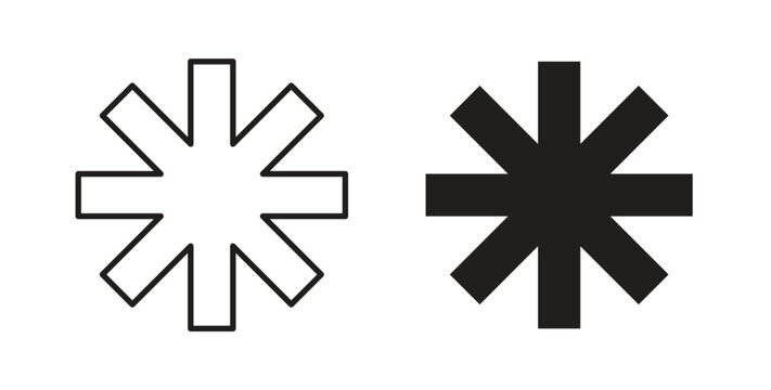 Asterisk icon style design pack on white background. Thin line and clipart style