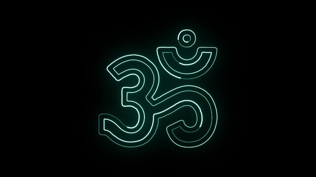 Glowing neon line Om symbol with gentle pulse. Om free animated icon HD video isolated on black background.