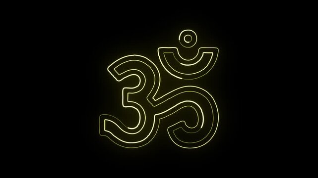 Glowing neon line Om symbol with gentle pulse. Om free animated icon HD video isolated on black background.