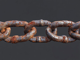Fototapeta premium A close up view of an old, rusty chain isolated against a transparent background, showcasing its weathered texture and details.