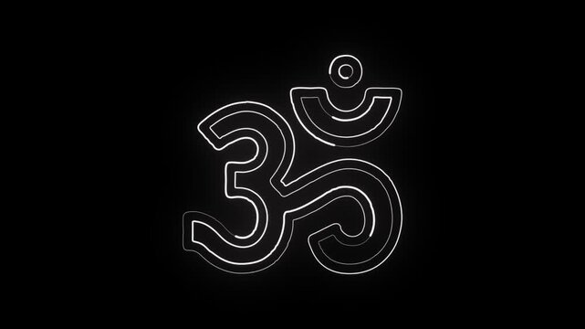 Glowing neon line Om symbol with gentle pulse. Om free animated icon HD video isolated on black background.