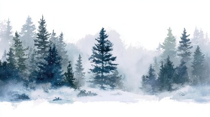 Obraz premium Calm Snowy Forest Scene with Conifers in Cool Tones