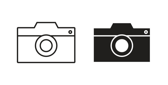 Camera icon style design pack on white background. Thin line and clipart style