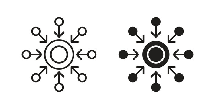 Centralized icon style design pack on white background. Thin line and clipart style