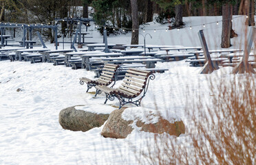 Empty Outdoor Cafe Terrace in Winter