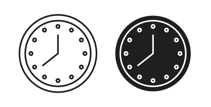 Clock seven icon style design pack on white background. Thin line and clipart style