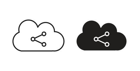 Obraz premium Cloud share icon style design pack on white background. Thin line and clipart style