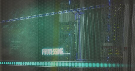 Naklejka premium Displaying rack of servers glowing behind vented metal door in data center, PROCESSING