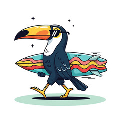 Cool Toucan with Sunglasses and Surfboard. © NFS Studio