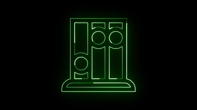 Glowing neon line Spirometer icon with breathing airflow animation. Medical device line icon animation HD video isolated on black background.