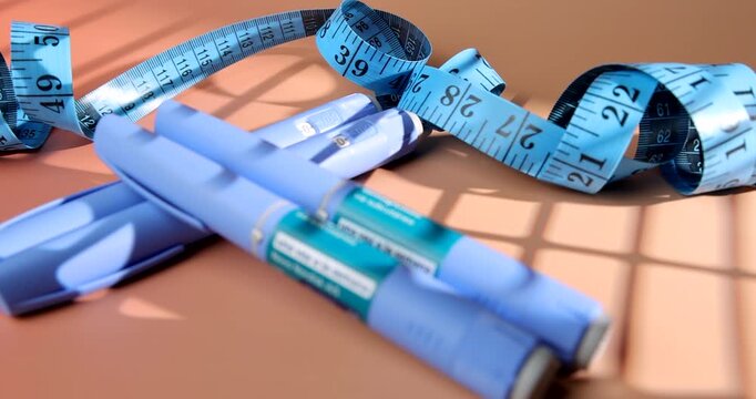A clean medical composition showing GLP-1 therapy. Perfect for representing clinical weight loss, metabolic health and modern medicine technology.