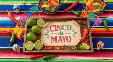 Fototapeta premium A vibrant Cinco de Mayo celebration setup with colorful decorations and traditional Mexican food