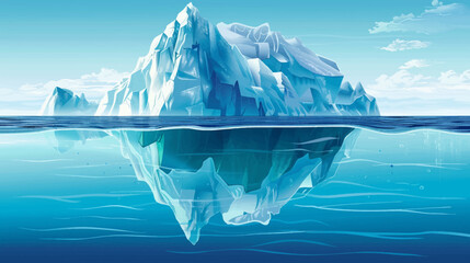 A large iceberg dominates the view, with its underwater portion reflecting in the clear water © wafa