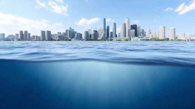 Urban Skyline Reflection: The urban skyline mirrored on the water, blending sky and structures, creating a visual symphony of the cityscape and a reflection of urban life.