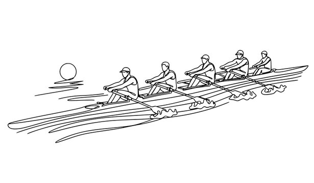 Minimal Black and White Rowing Crew Emblem with Sunrise Badge Style Vector Illustration