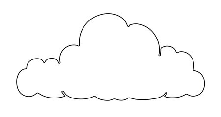 Simple Cloud Outline Vector, Hand Drawn Fluffy Cloud Line Art Illustration