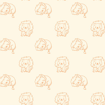 Pattern con leoni carini ocra su sfondo creama