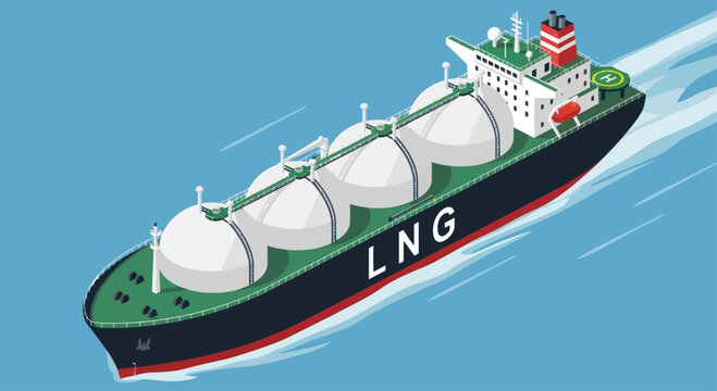 Liquefied Natural Gas Carrier Ship Sailing on Blue Water.