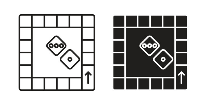 Game board icon style design pack on white background. Thin line and clipart style