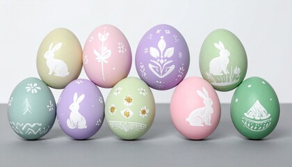 Fototapeta premium Pastel Easter eggs with white decorative designs