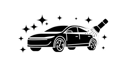 Fototapeta premium Car wash icon, cleaning vehicle, sparkle effect, detailed service
