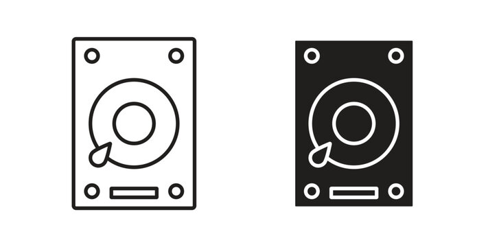 Hard Disk icon style design pack on white background. Thin line and clipart style