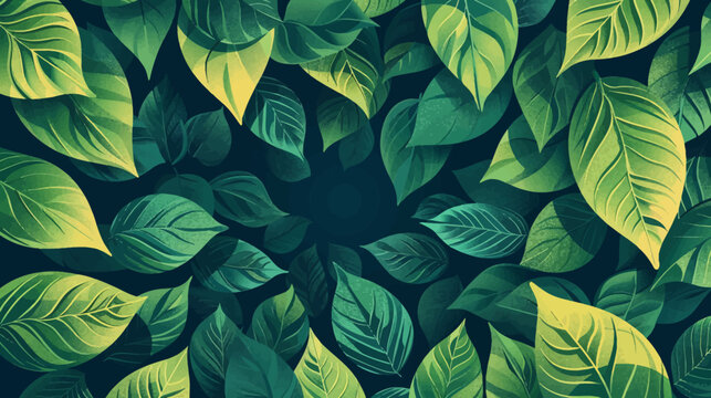 A digitally rendered close-up showcasing lush green and yellow leaves, evoking a vibrant nature scene