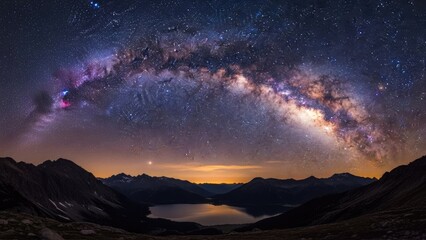 A breathtaking night landscape of the Milky Way over a serene mountain lake