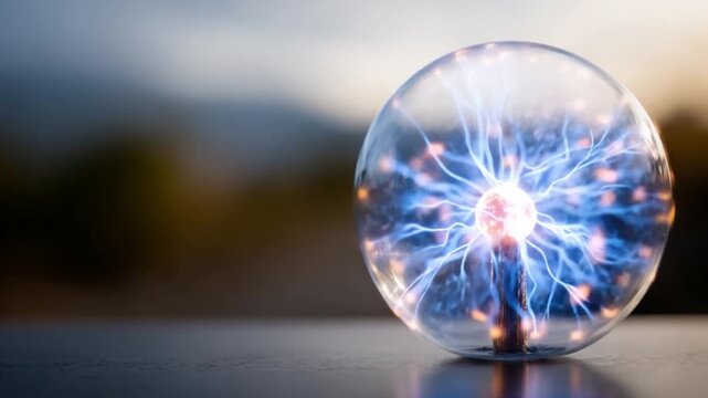 Plasma Ball's Energy Core: A close-up showcases a plasma ball, the energy emanating from its core, suggesting technological advancements and innovation.