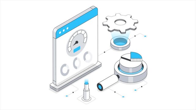 Web Optimization  Isometric Animation on white background 