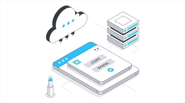 Cloud Web Hosting  Isometric Animation on white background 