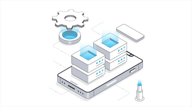 Web Data Service  Isometric Animation on white background 