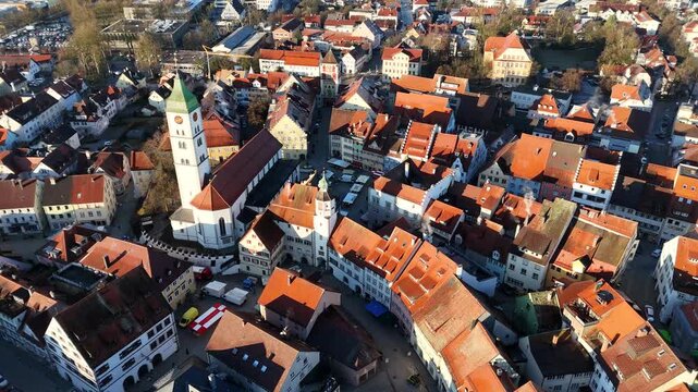 Aerial View of Historic Wangen im Allgaeu, Germany aerial video capturing the picturesque old town of Wangen im Allgaeu, Baden-Wuerttemberg, Germany 
