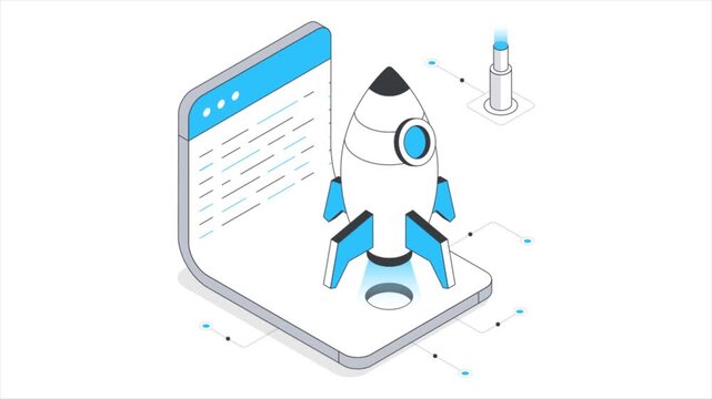 Website Launching  Isometric Animation on white background 