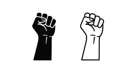 Fototapeta premium Two clenched fists one black and one white in stark silhouette