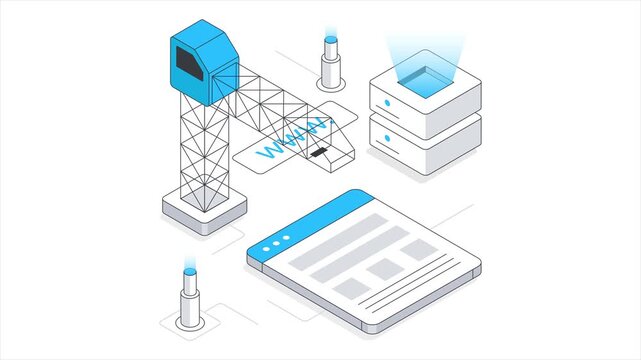 Computer Web Address  Isometric Animation on white background 